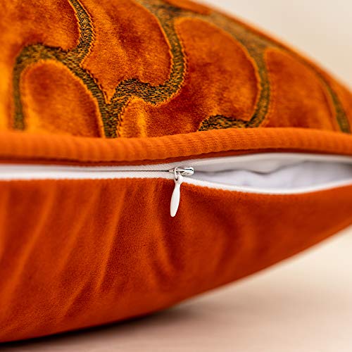 Yangest Orange Square Throw Pillow Cover Wavy Velvet Cushion Cover Modern Zippered Pillowcase for Sofa Couch Bedroom Living Room Chair, 18 x 18 Inch