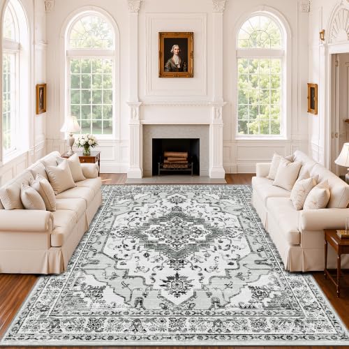 8x10 Washable Area Rug for Living Room, Light Grey