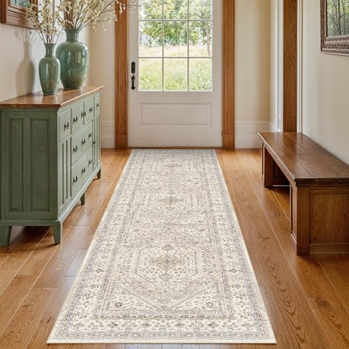 2x5 Washable Hallway Runner Rug - Non-Slip Vintage Throw Rugs Beige Gray