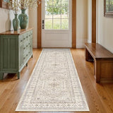 2x5 Washable Hallway Runner Rug - Non-Slip Vintage Throw Rugs Beige Gray