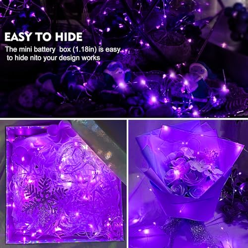 AIKEI 12 Pack LED Fairy Lights Battery Operated, Mini String Lights Waterproof 7ft 20 Led Firefly Starry Lights for Wedding Party Bedroom Garden Christmas Decoration Purple