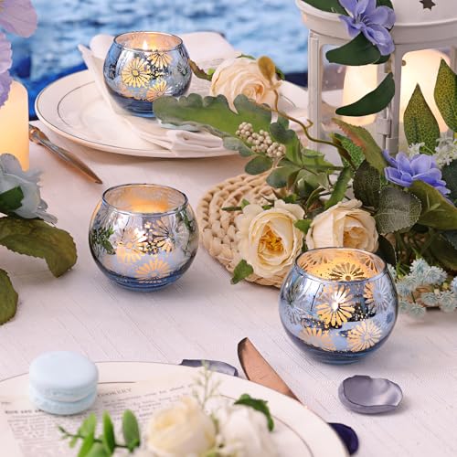 Blue Mercury Glass Votive Candle Holders Set of 12