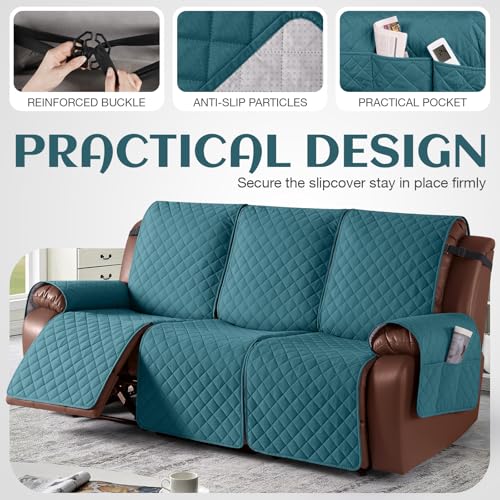KinCam 100% Waterproof Recliner Loveseat Cover with Console X1, Recliner Couch Covers X1, Recliner Chair Covers X1(Peacock Blue)