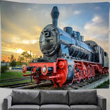 DYNH Steam Train Tapestry, Old Engine Train on Railroad Track Tapestries,Natural Scenery Sunset Sunrise Wall Hanging Home for Bedroom Living Room Dorm,60X40 Inches