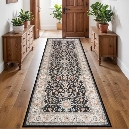 3x8 Washable Hallway Runner Rug: Soft Non-Slip Black Kitchen Rug