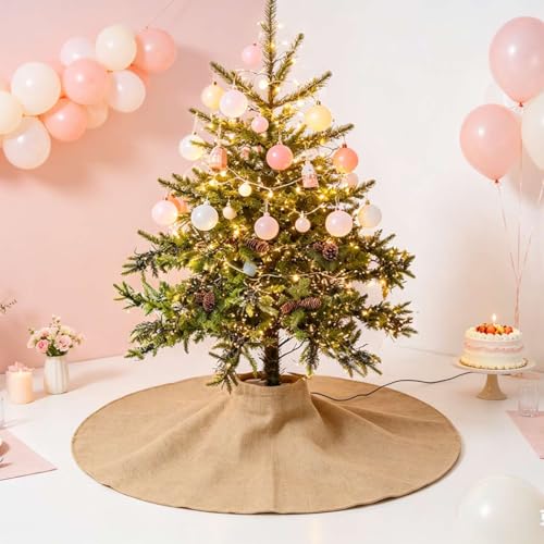 Yuboo Mini Burlap Brown Tree Skirt, 24in Small Double-Layer Linen Rustic Farmhouse Spring Summer Xmas Skirt for Tabletop Tree Countryside Xmas Party Decor Ornaments