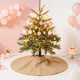 Yuboo Mini Burlap Brown Tree Skirt, 24in Small Double-Layer Linen Rustic Farmhouse Spring Summer Xmas Skirt for Tabletop Tree Countryside Xmas Party Decor Ornaments