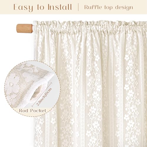 ASPMIZ Linen Curtains for Bedroom, Double Layered Boho Curtain for Living Room Farmhouse Curtain 84 Inch Length 2 Panels Set, Rustic Curtains & Drapes Rod Pocket with Tiebacks, 52 x 84 Inch, Beige