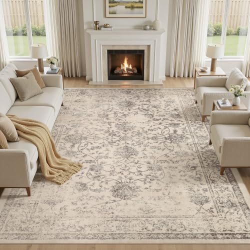 7x9 Area Rugs Floral Distressed Washable Large Living Room Rug