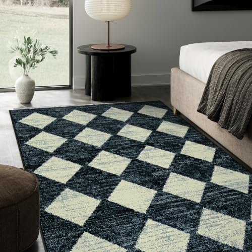 Lahome 5x7 Black Rug Checkered Non Slip Living Room Large Washable Area Rug