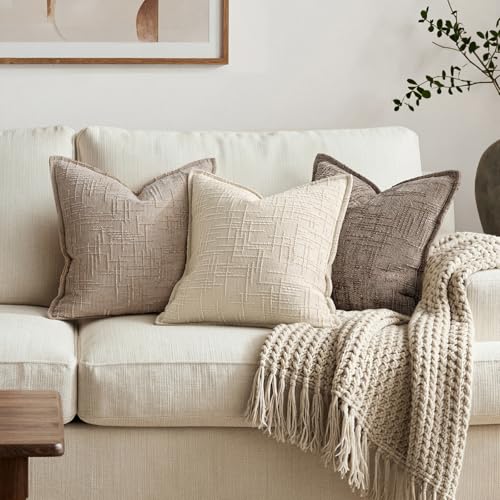 MIULEE Slubby Textured Decorative Throw Pillow Covers Beige 18x18
