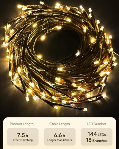 NIDISETPJAS Enchanted Willow Vine Lights with Remote, Christmas Swags Decorations Indoor Room Decor, 18 Branches 144 LEDs Lighted Willow Vine Lights for Walls Bedroom Home Decor