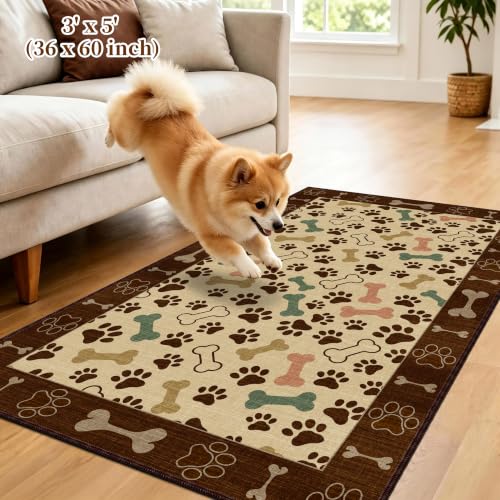Waterproof 3x5 Small Area Rug Non Slip for Dogs Joint-Friendly, Beige Paws