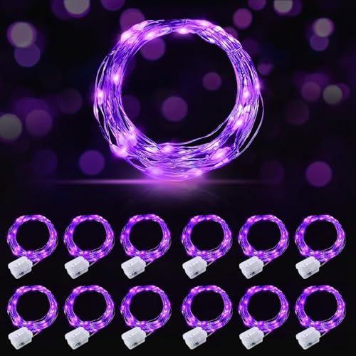 AIKEI 12 Pack LED Fairy Lights Battery Operated, Mini String Lights Waterproof 7ft 20 Led Firefly Starry Lights for Wedding Party Bedroom Garden Christmas Decoration Purple