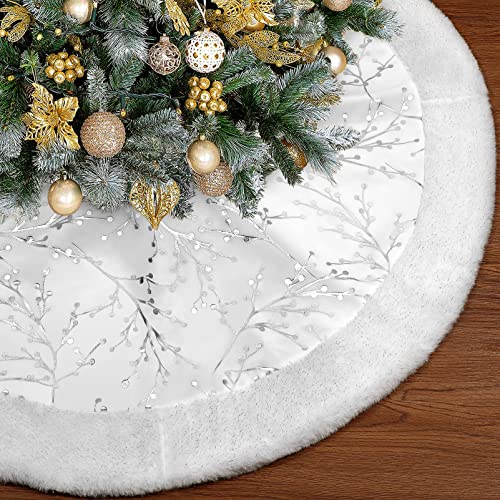 IMIKEYA Tree Skirt: Faux Fur Christmas Tree Skirt Silver Xmas Christmas Tree Mat for Christmas Tree Decorations Holiday Party Xmas Tree Ornaments