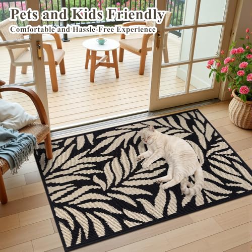 Indoor Door Mat 32"x48", Absorbent Muddy Mats for Dogs, Low-Profile Entrance Large Welcome Mat with Non-Slip Rubber Backing, Washable Runner Carpet for Hallway,Entryway,Kitchen(Black)