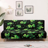St Patrick's Day Green Leaf Armless Sofa Couch Bed Slipcovers with Elastic Bands Furniture Protector Stretchy Futon Covers Fit for Kids and Pets