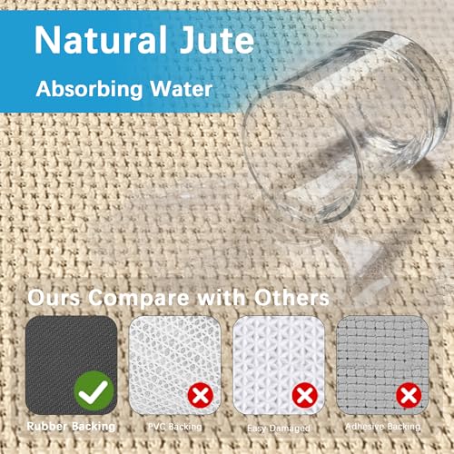 GOYLSER 19ft Jute Running Rugs for Hallway, Kitchen Rug Runner Non Slip Washable Hall Runner Rug, Beige Runner for Kitchen Floor Non Slip