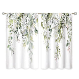Eucalyptus Botanical Leaves Floral Kitchen Window Curtains Over Sink Boho Farmhouse Flower Leaf Small Window Treatment Sage Green Cafe Short Curtains for Bathroom Tier Drapes 27.5x39 inch