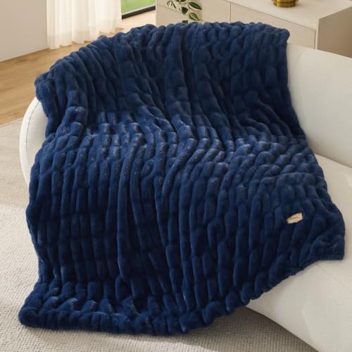 Bedsure Soft Double-Sided Faux Fur Twin Blanket, Navy Blue, 60"x80"