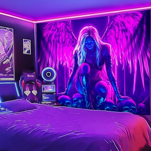 BVBOX Blacklight Tapestry,WingTapestry Glow In The Dark,UV Reactive Black Light Upright Posters Wall Hanging for Bedroom Dorm Living Room Backdrop Decor (wing8, 79L x 59W)