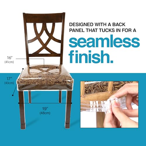 Houseables Plastic Chair Covers, Plastic Seat Covers for Dining Chairs, Seat Protectors, Vinyl, Waterproof, Clear Cushion Protector for Cats, Kids, Kitchen Room Table, Fits 16-18 Inch, 8 Pack Set