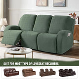 KinCam Jacquard Stretchy Recliner Loveseat Cover with Console X1, Recliner Couch Covers X1 (Greyish Green)