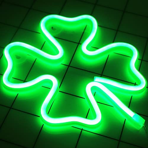 Neon Signs Shamrocks Shaped St. Patrick's Day Decorations, Green LED Clover Neon Lights for Wall Decor Battery/USB Operated Night Lights Bar Lamp for Home, Christmas, Halloween, Bedroom Decor