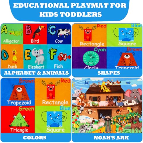ABC Kids Rug for Playroom 78.7×59 in Noah's Ark Animals Rug Play Mat Alphabet Playmat Shape Color Classroom Carpet Kids Playroom Early Learning Carpet for Preschool Tummy Time