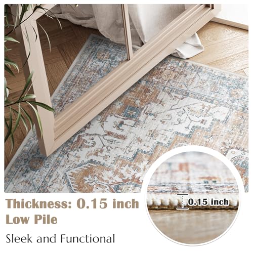 jinchan 3x10 Runner Vintage Medallion Washable Area Rug, Blue/Orange