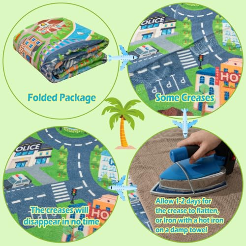 Car Rug Play Mat for Kids Toy Cars, Road Traffic Playmat for Kid Bedroom, Non-Slip Machine Washable Town City Race Track Carpet for Learn and Have Fun 3'x4'/ 36"x48"