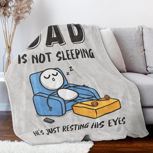 Funny Birthday Gift for Dad Husband, Dad is Not Sleeping Blanket, Dads Gifts from Daughter Son, Super Soft Throws Blanket for Couch and Napping, 60" x 50" (Gray)
