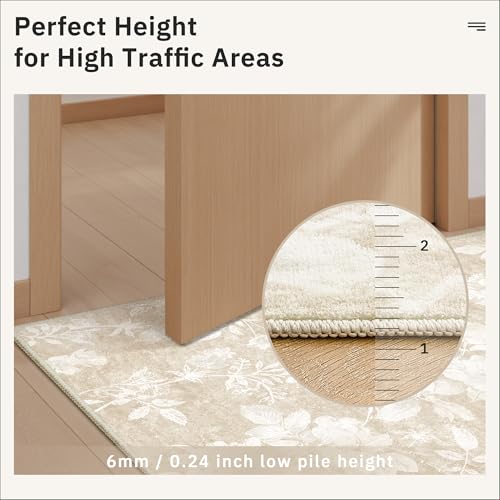 Soalmost Floral Washable Rugs 2x3, Soft Neutral Doormat for Entryway Beige