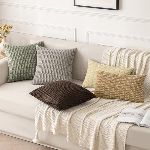 MIULEE Corduroy Decorative Throw Pillow Covers 16x16 Light Olive Pack of 2