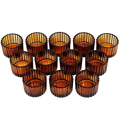Amber Tealight Candle Holder Set of 24, Glass Votive Candle Holders