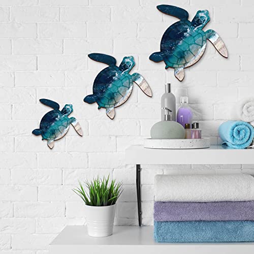 Bucherry 3 Sizes Wooden Sea Turtle Wall Decor Turtle Wall Art Beach Theme Art Decorations Vintage Coastal Ornaments for Pool Home Lake House Bathroom Garden Indoor Outdoor(Dark Blue)
