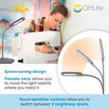 OttLite LED Soft Touch Desk Lamp - 3 Brightness Settings with Energy Efficient Natural Daylight LEDs - Adjustable Flexible Neck & Touch Controls for Tabletops, Home Office, Computer Desk, & Dorms