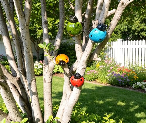 Metal Garden Wall Art Decorative Set of 4 Cute Ladybugs Outdoor Wall Sculptures