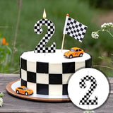 Racing Cars Themed Birthday Candle, Checkered Flag Number Candles Black and White Candles Happy Birthday Cake Topper Party Decorations for Boys Racing Cars Themed Party Supplies (Number 2)