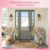 Fake Flowers for Outdoor UV Resistant 24 pcs Pink Artificial Flowers Outdoors, Realistic Faux Silk Flowers Fade Resistant, Fake Plants ＆ Flowers for Garden Porch Planters Window Patio Wedding