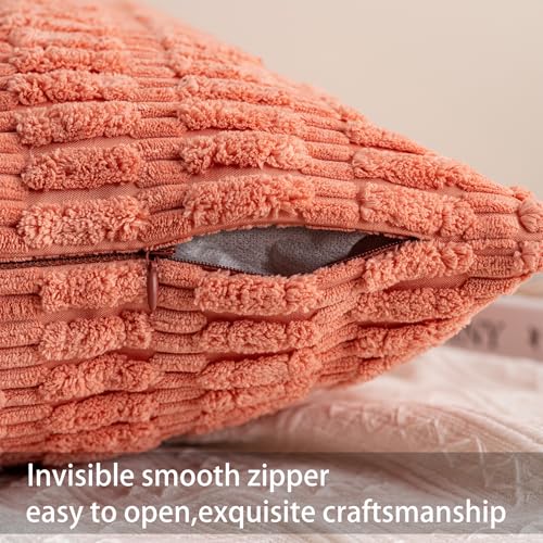 Pack of 2 Corduroy Decorative Throw Pillow Covers 18x18 Inch, Orange