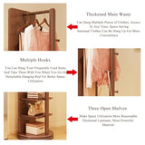 Floor-Standing Solid Wood Rotating Coat Rack，Full Length Mirror with Movable Wood Coat Rack - 2-in-1 Floor Mirror and Coat Rack for Living Room, Bedroom, Cloakroom Mirror