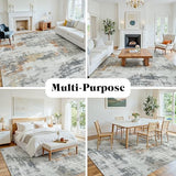 10x14 Area Rugs for Living Room: Washable Soft Grey Abstract Bedroom Carpet