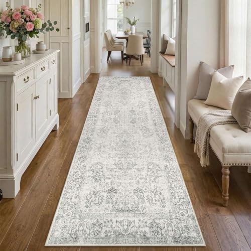2'6" x 8' Grey Vintage Runner Rug for Hallways Kitchen