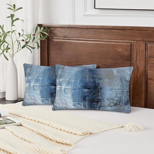 Throw Pillow Covers for Couch, 20x12 Inch, Set of 2, Grey Blue