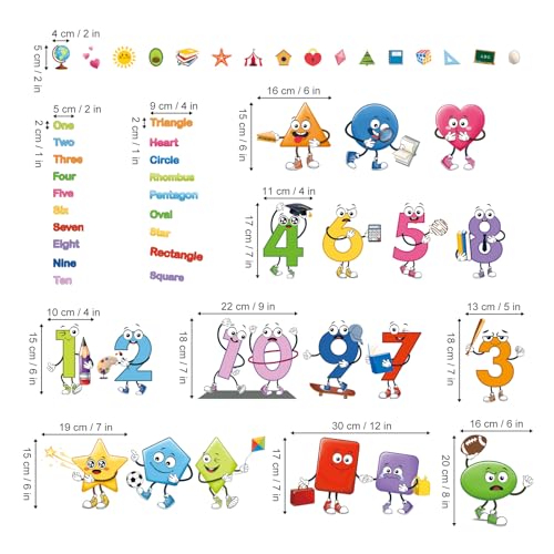 decalmile Colorful Shapes Numbers Wall Decals Educational Learning Geometry Wall Stickers Kids Toddler Room Preschool Classroom Daycare Wall Decor