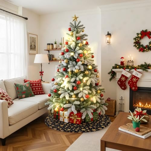 Lanpn Christmas Tree Skirt 36 inch, Velvet Xmas Tree Skirt with Snowflake Winter Christmas Tree Mat for Large Artificial Trees Winter Home Party Holiday Indoor Xmas Decorations (Black, 90cm)