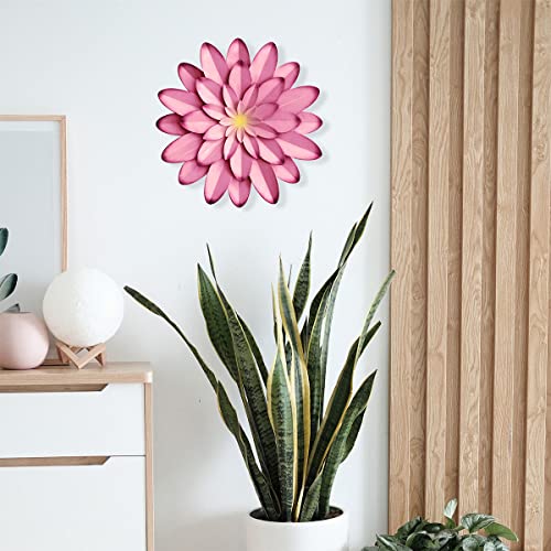 AHYS Metal Flowers Wall Decor Indoor Outdoor Metal Wall Art for Farmhouse Home Living Room Bedroom Bathroom Garden Decor – 12 Inch - Pink