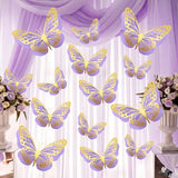 Geosar 20 Pcs 3D Large Butterfly Decoration 3 Size 12" 10" 5" 2 Layer Giant Paper Butterfly Stickers for Wedding Birthday Party Baby Shower Home Wall Decor (Gold,Purple)