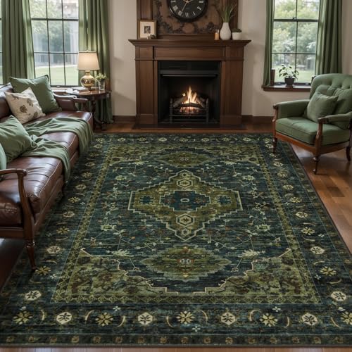 Tangsoo Green 6x9 Washable Area Rugs for Living Room, Non Slip Large Rug